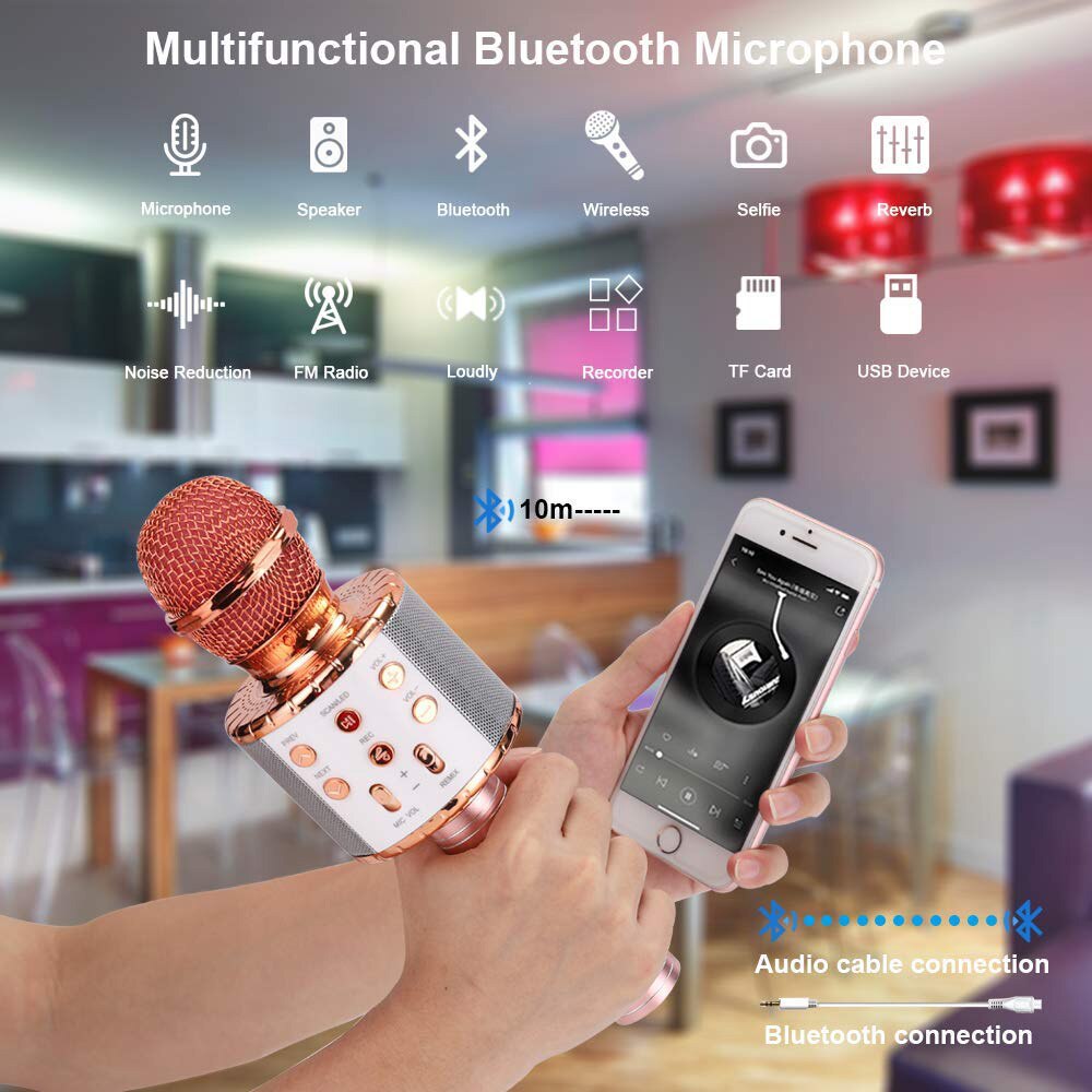 WS858 Bluetooth Wireless Microphone Speaker Handheld Microphone Karaoke Mic KTV Music Player Singing Recorder