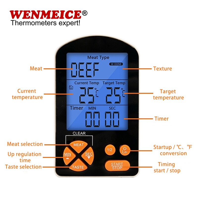 Electronic Digital LCD Food Thermometer Probe BBQ Meat Water Oil Cooking Temperature Alarm Cooking Timer Kitchen Cooking Tester