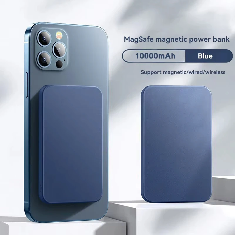 50000 mah trådlös magnetisk powerbank-laddare snabbladdningsbar bärbar laddare externt reservbatteri för apple iphone android: Blå / 10000 mah