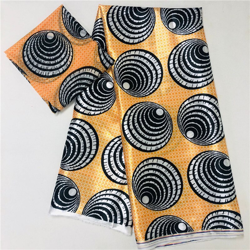 Suave tejido Ankara satinado y cera de seda tejido de seda estampado africano 2 yardas gasa a juego 4 yardas tela de seda satinada: Color8