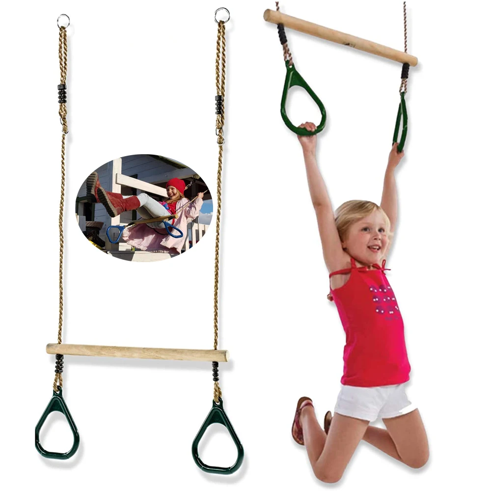 Houten trapeze met plastic gymringen Buiten Binnen Speeltuin 2-in-1 schommelset Accessoires voor kinderen