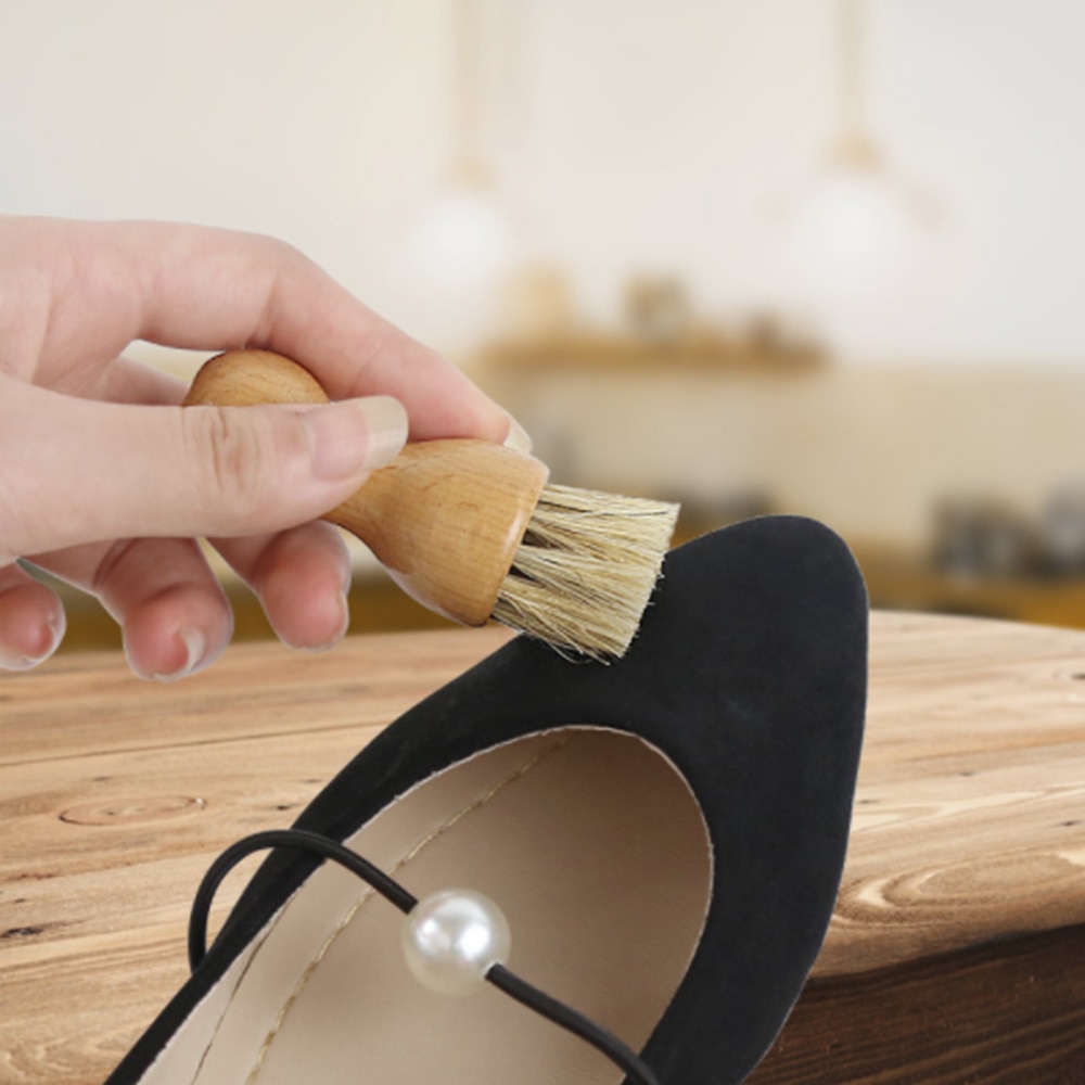 Sko børste polsk natur læder sko forsyninger til ruskind nubuck støvlesko børste træ håndtag rengøringsværktøj til hjemmet 1 stk