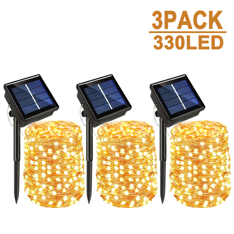 Guirnalda de luces LED solares para exteriores, guirnalda de decoración de jardín impermeable, 8 modos, alambre de cobre, luz para Calle, Patio, navidad