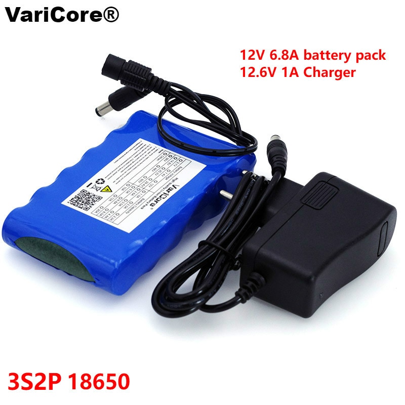 Varicore 12V 6800Mah 18650 Oplaadbare Lithium Ion Batterij Draagbare Super Capaciteit Dc Cctv Cam Monitor 12.6V 1A Charger