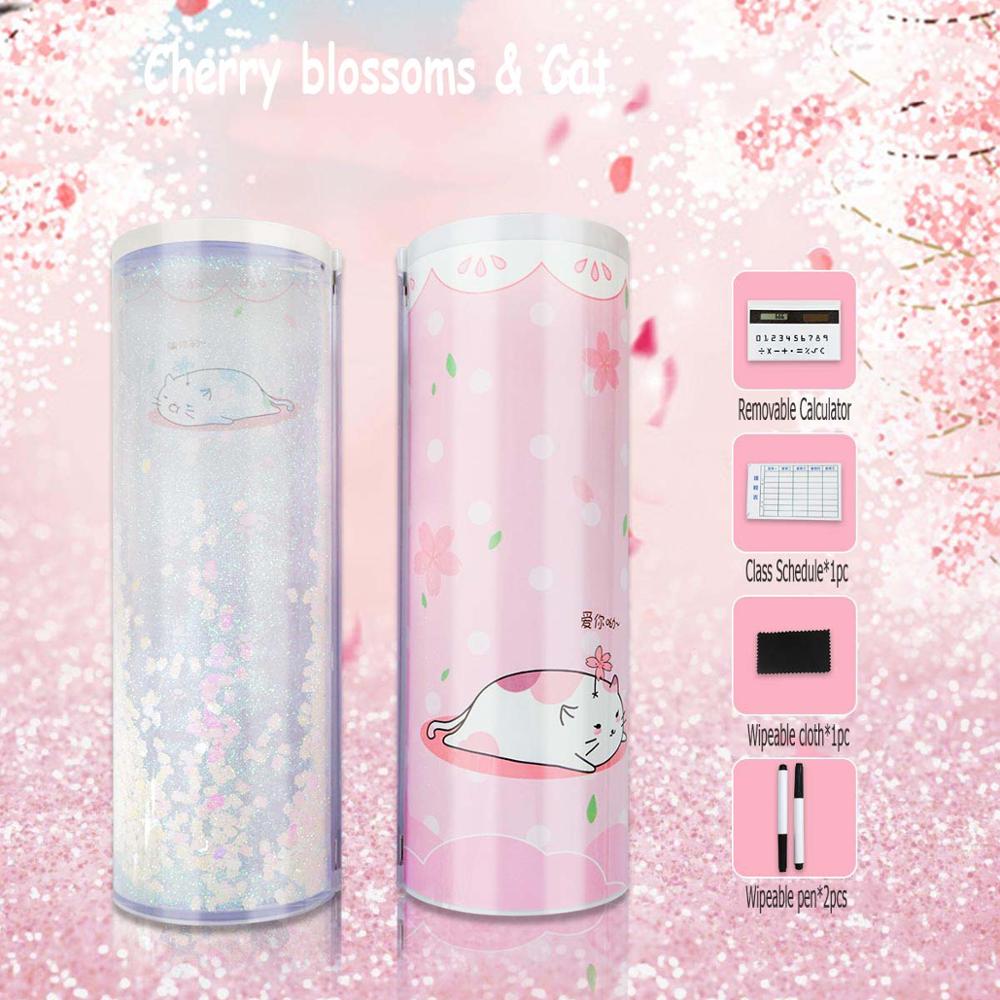 Ceative Cylindrical Pencil Box Case Quicksand Translucent Multifunction Pen Box Inner Solar Calculator Mirror Whiteboard: 4