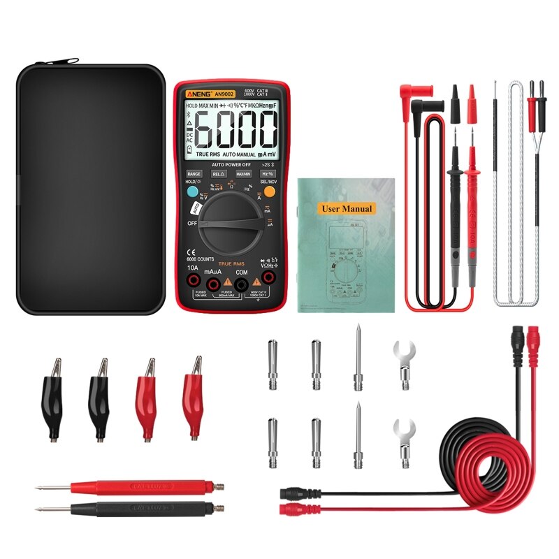 An9002 digitale true rms 6000 counts bluetooth multimeter ac/dc stroom/spanning tester auto-range multimeter: Rood