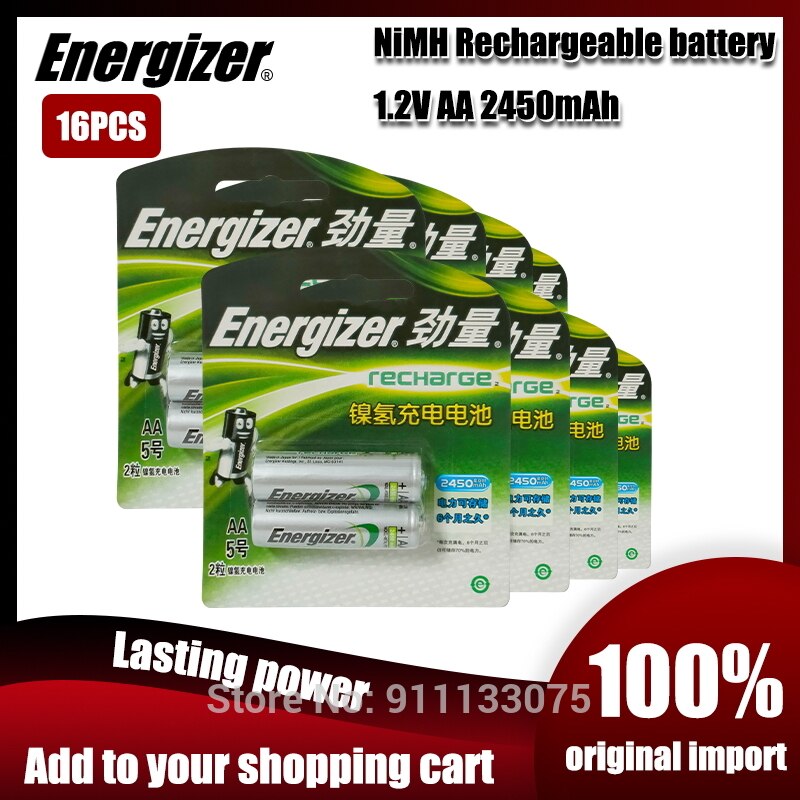 Energizer Original 1.2V AA Rechargeable Batteries 2450mAh Ni-MH AA Battery for camera Anti-dropping toy car: 16PCS