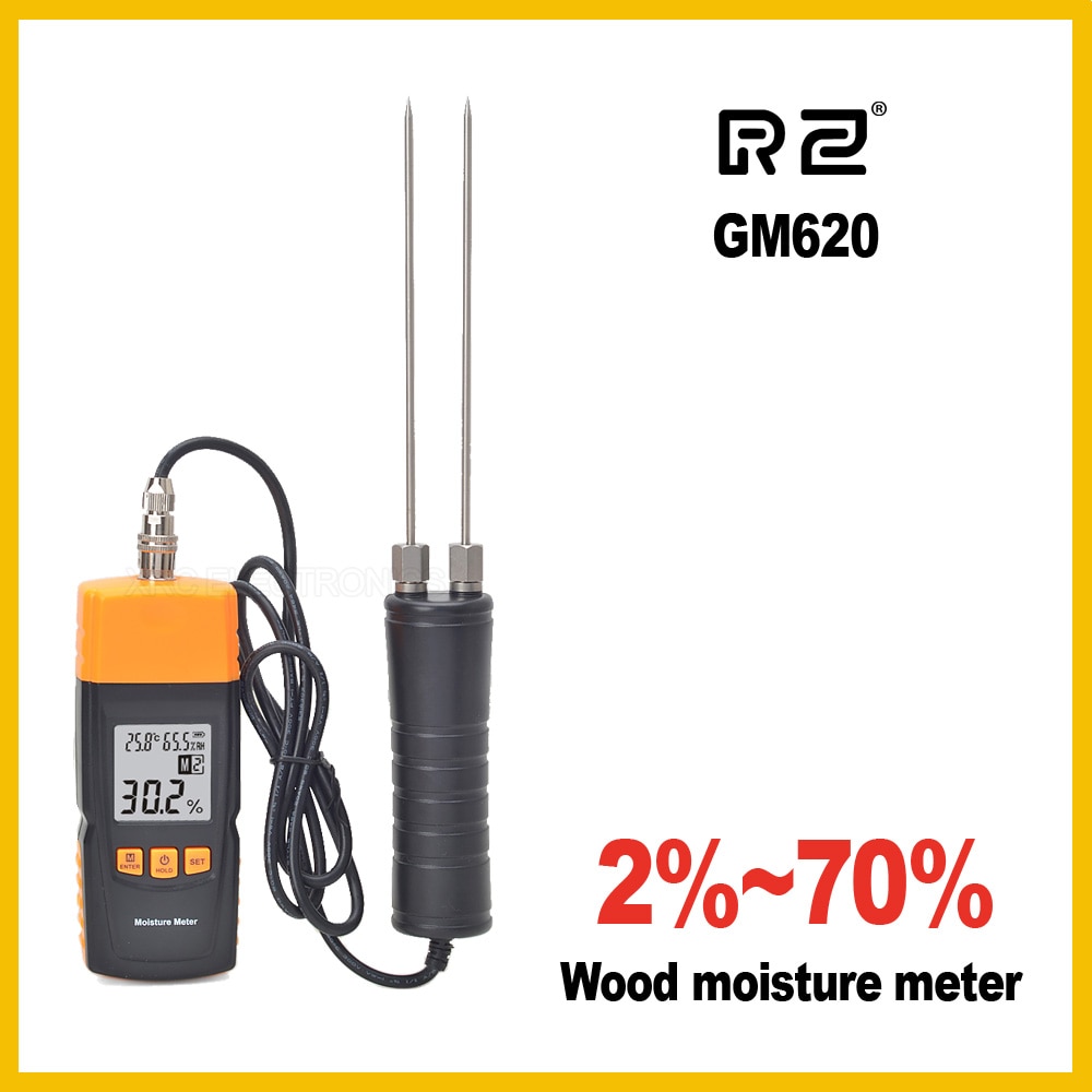 Rz  gm620 træfugtighedsmåler justerbar til 4 træarter temperaturkorn