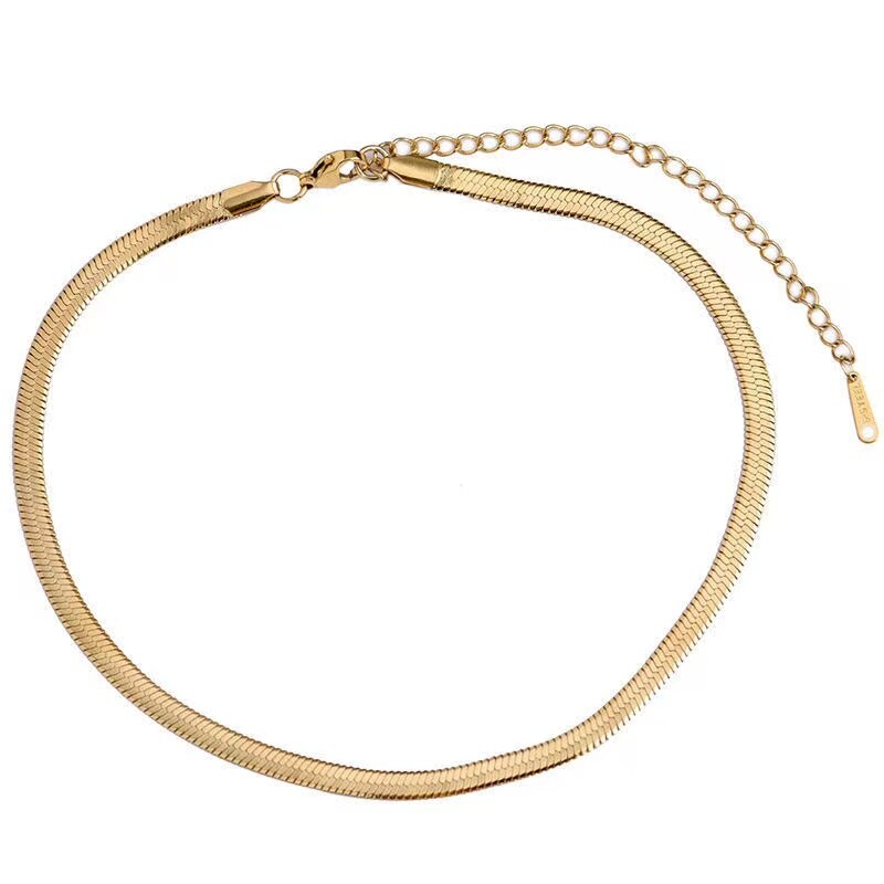 Catena di serpenti neutri di moda da donna catena di clavicola stile semplice catena in acciaio inossidabile a spina di pesce torsione catena d&#39;oro senza collana pendente: N008