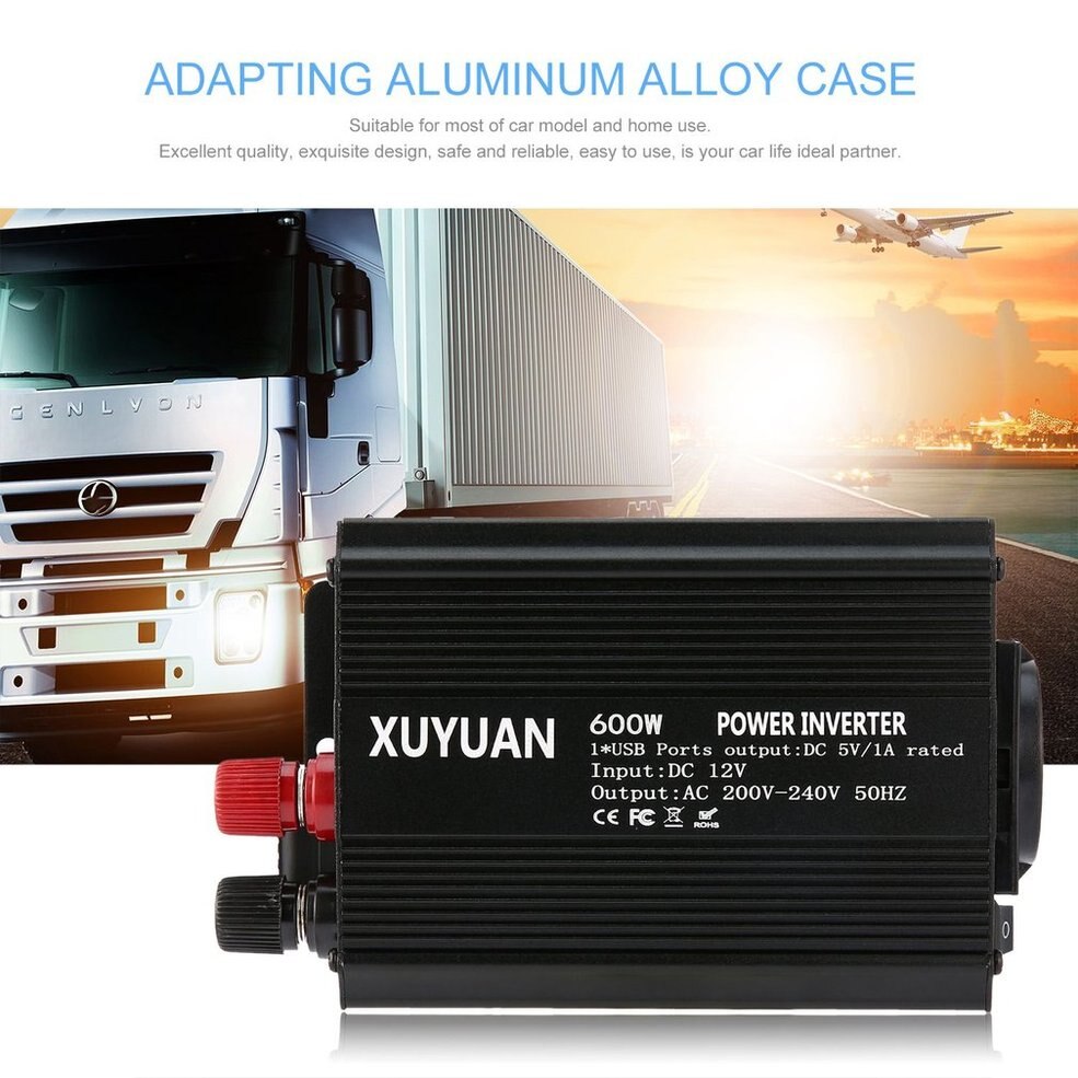 Power Inverter 600W USB DC 12V to AC 220V with LED Indicator Car Converter for Household Appliances