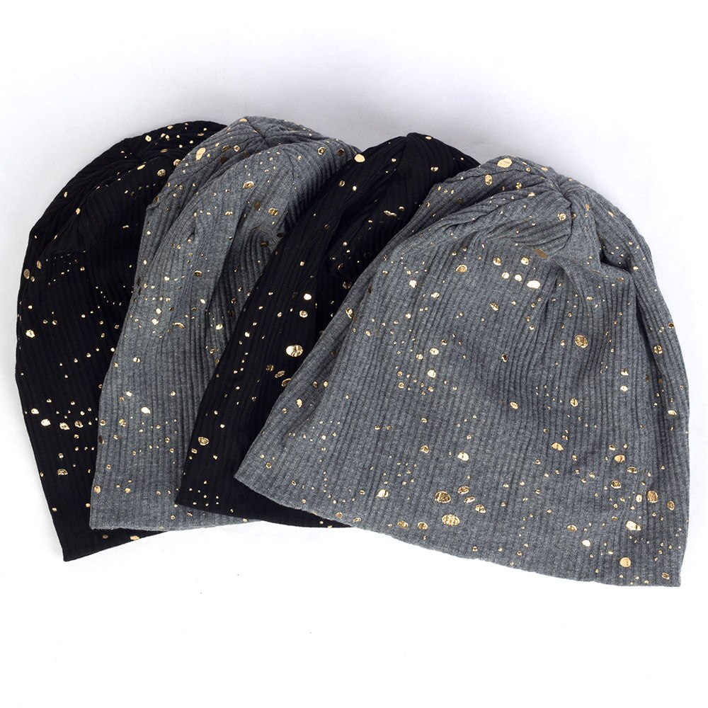 Femmes Éclaboussures Peinture Bonnet Chapeau Automne Couleur Métallique En Coton Côtelé Bonnet souple pour Femme Dames Bronzage Noir Skullies