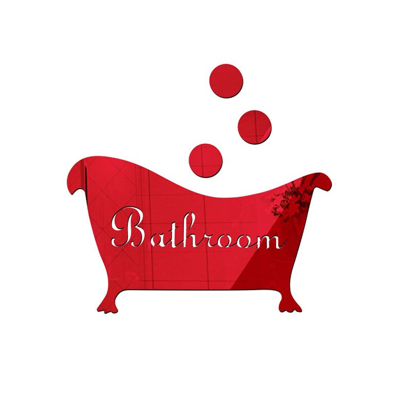 3D Acrylic Mirror Bathroom Wall Sticker DIY bathtub mirror sticker Door Entrance Sign funny Home decoration sticker: Red