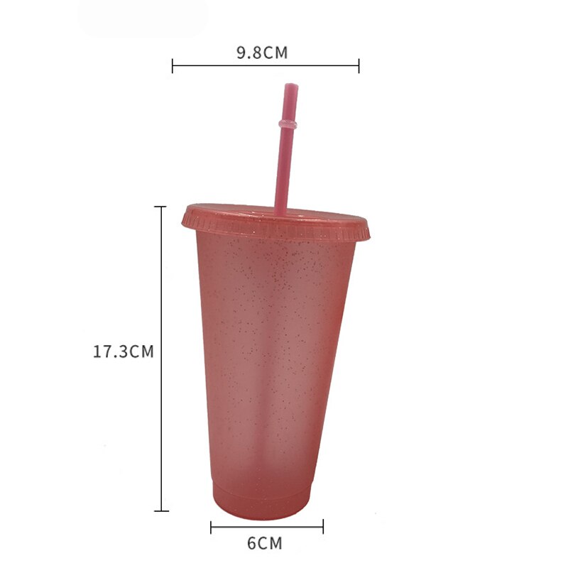 Stro Cup Lovertjes Glitter Cup Kleurrijke Koffie Sap Stro Mok Eenvoudige Plastic Bodem Outdoor Draagbare Cup: plastic light pink