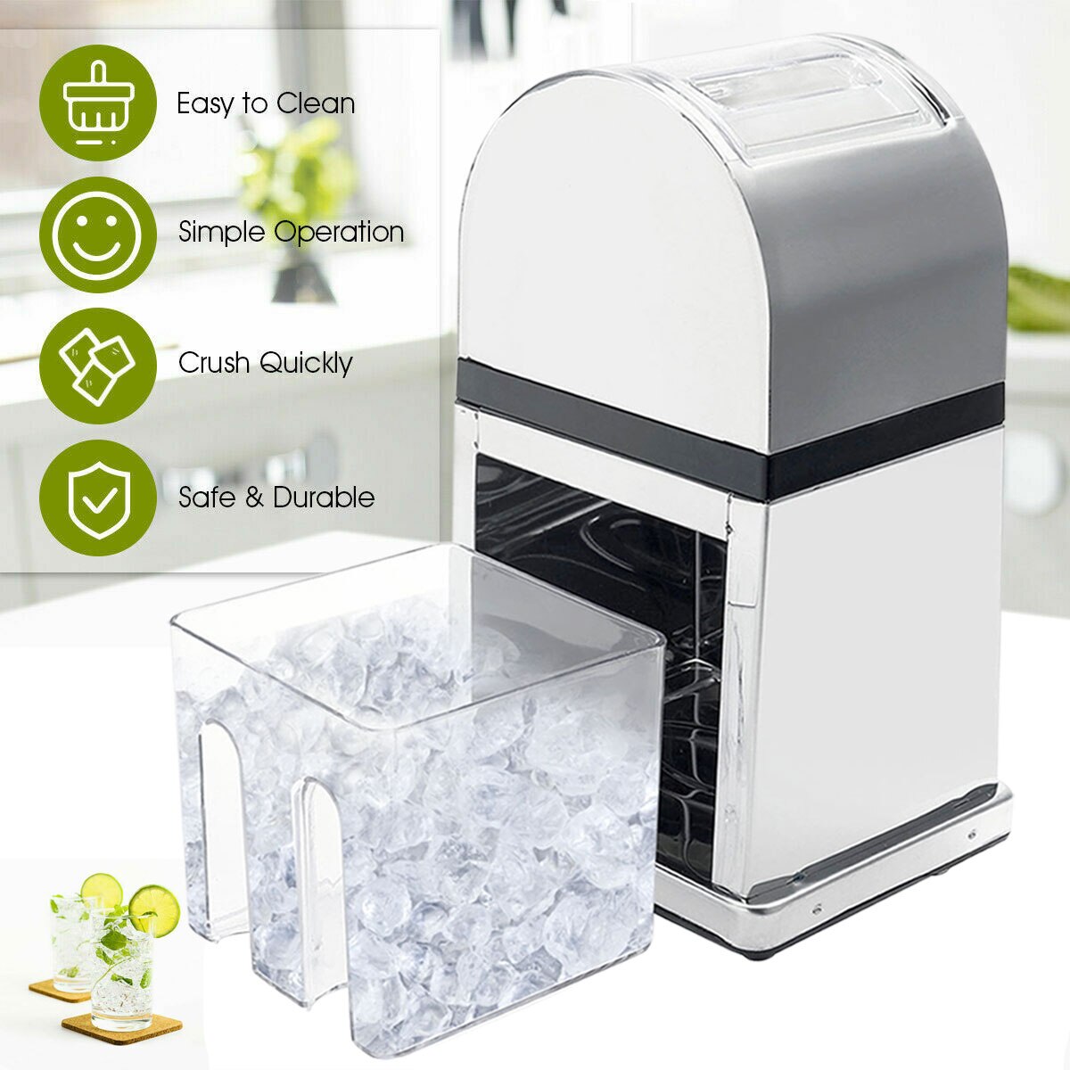 Stainless Steel Manual Ice Crusher Mini Ice shavers Chopper Snow Cone Smoothie Maker Ice Block Breaking Machine Slush Machine