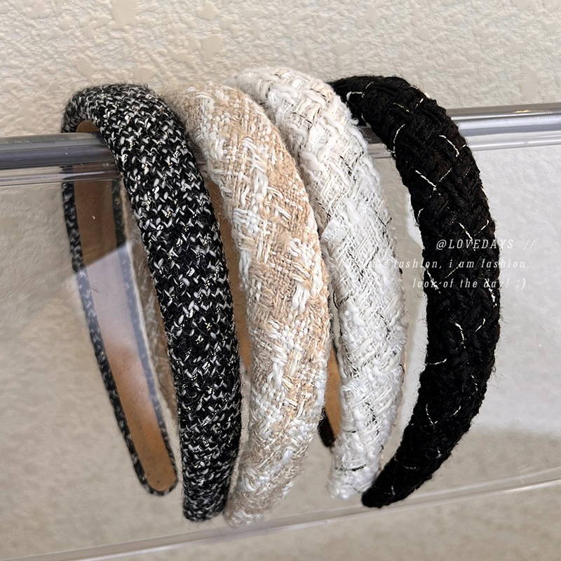 Lattice Tweed Headbands for Women Retro Temperament Hair Bands Solid Sponge Hair Hoop Autumn Winter Hair Accessories