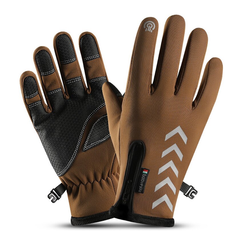 Gants de moto d'hiver pour hommes, bande réfléchissante, écran tactile, imperméables, antidérapants, cyclisme, ski, coupe-vent, chauds, en peluche: Desert Color / L