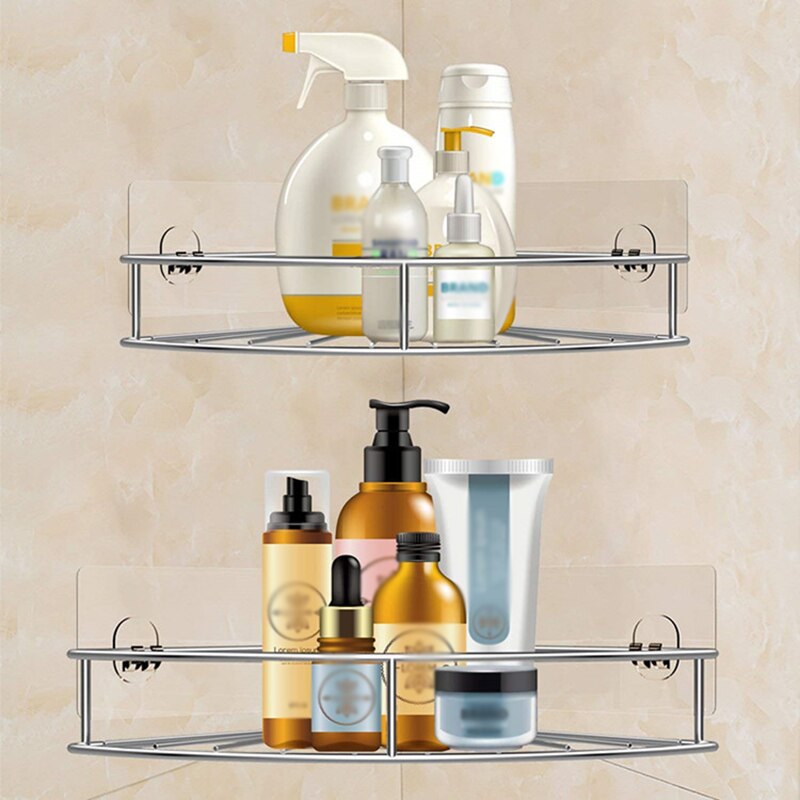 Stainless Steel No Drilling Bathroom Shelf Qrganizer Corner Shelf Caddy Bathroom Plastic Corner Shelf Shower Storage Wall Holder
