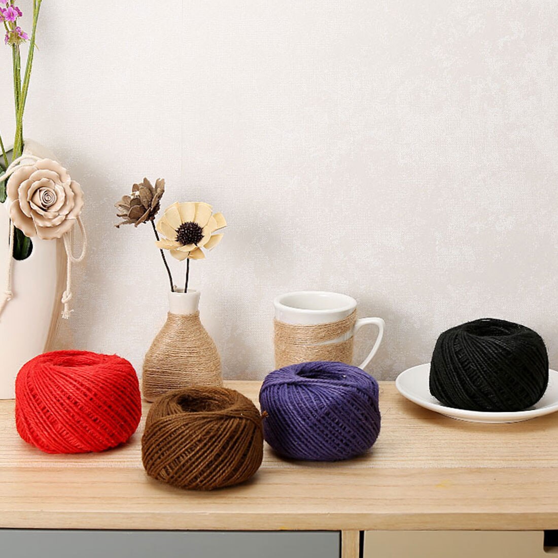 Fargerik naturlig brun jute hamptau hyssing snor diy skaft håndverkslampe 2 mmx 50m 1pc