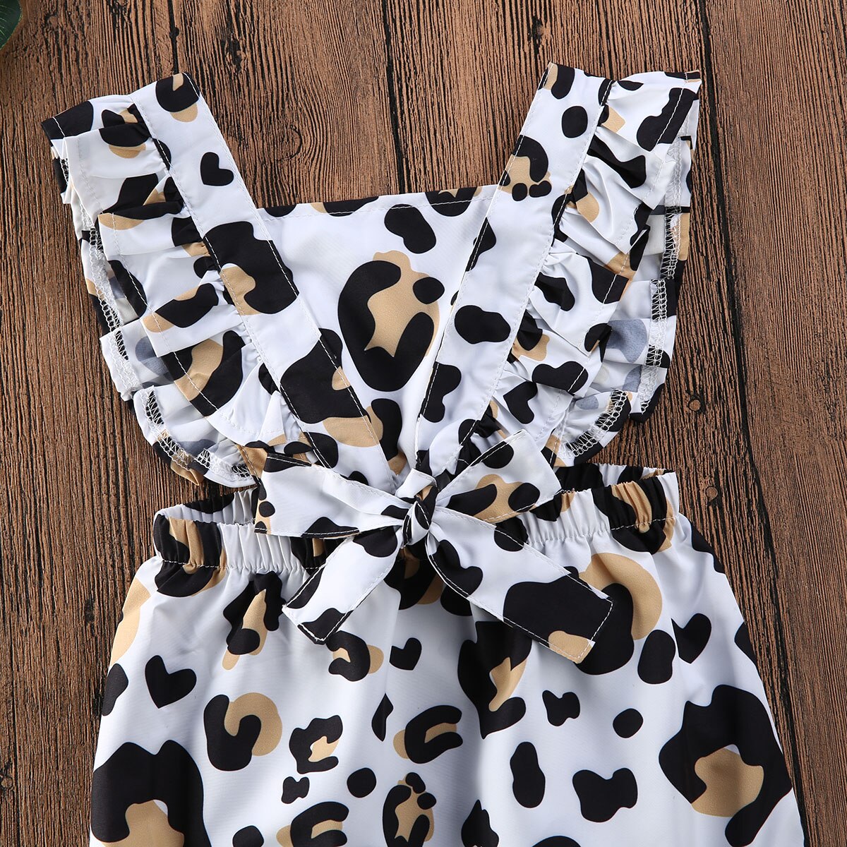Infant Baby Girl Summer Leopard Ruffle Romper Sleeveless Ruffle Jumpsuit One Piece Outfit Girl Playsuit 3-18M