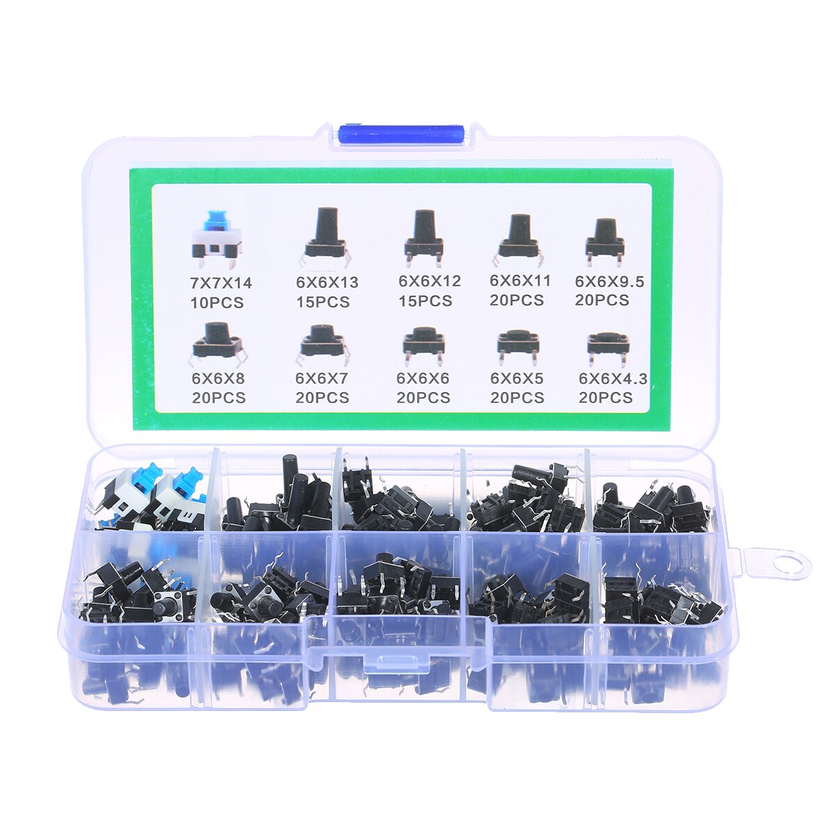 180PCS Tact Switch Push Button Switch Micro Momentary Tact Assortment Kit 4PIN DIP Micro Switch For TV/Toys/home use Button