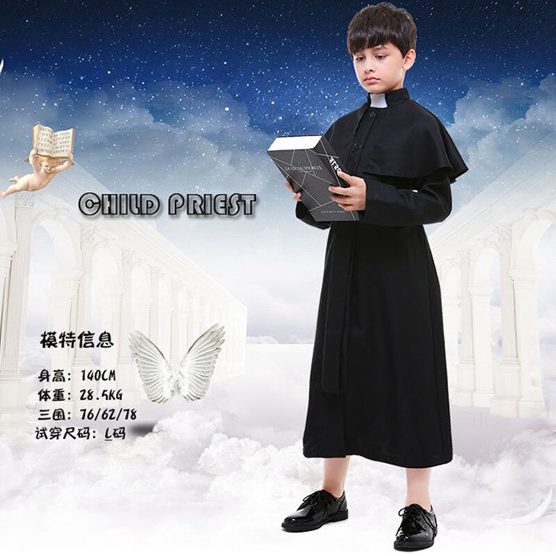 Boys Halloween Pastor Priest robe Costumes Children Catholic father Church choir Cosplays Carnival Purim stage show Party dress