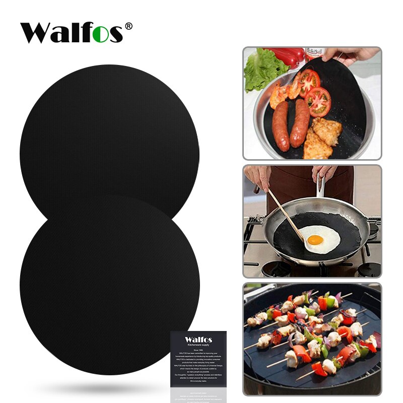 Walfos 2 Stuks Herbruikbare Non-stick Mat Pan Fry Liner Sheet Koken Wok Sheet Pad Keuken Bbq Bakken Matten koken Tool Ronde