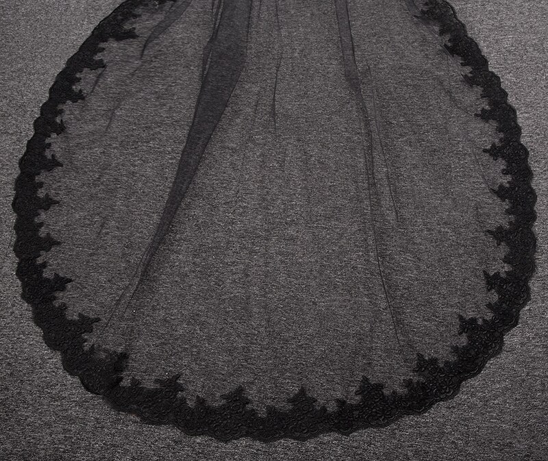 Voile de mariée en dentelle noire à deux couches, 2020x300 CM, Long voile de mariée avec peigne, à la , 150