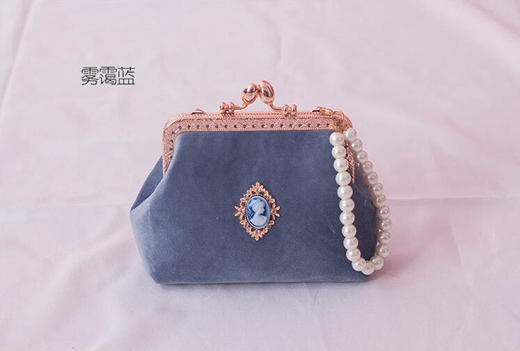 Angelatracy domstol korea vintage metall diamant flicka pärla kvinna liten axelväska spänne dam plånbok handväskor myntväska: Blå