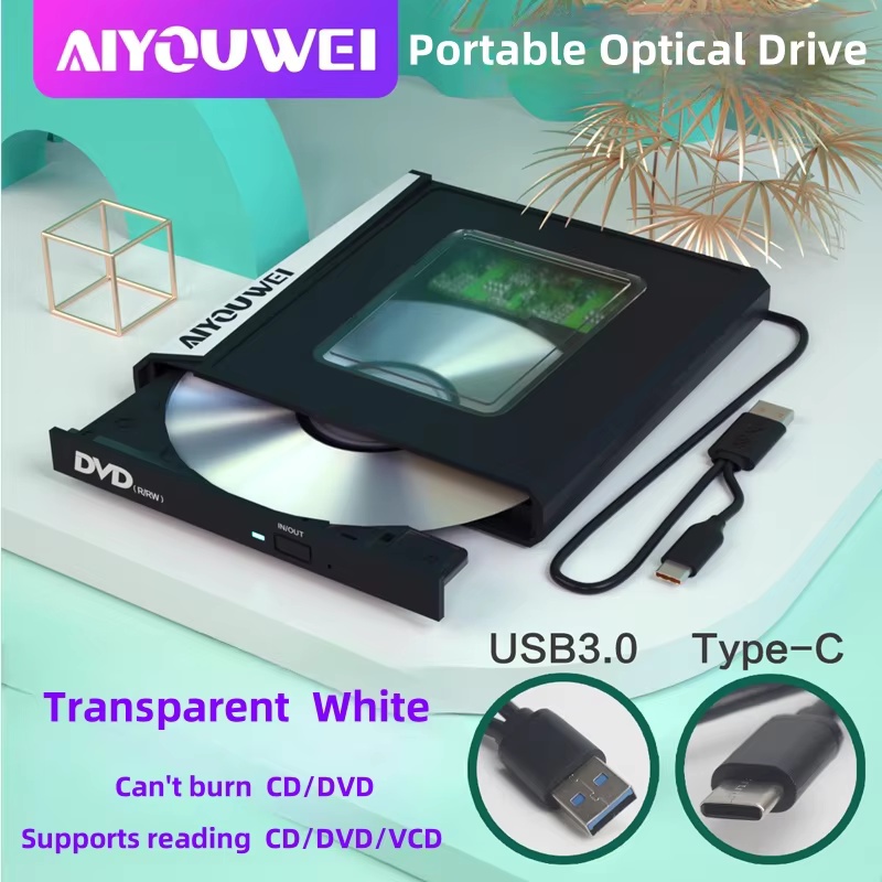 USB 3.0 Type-C DVD/CD Drive, High-Speed External DVD-RW Burner/Player for Desktop Computers and Laptops: WHITE