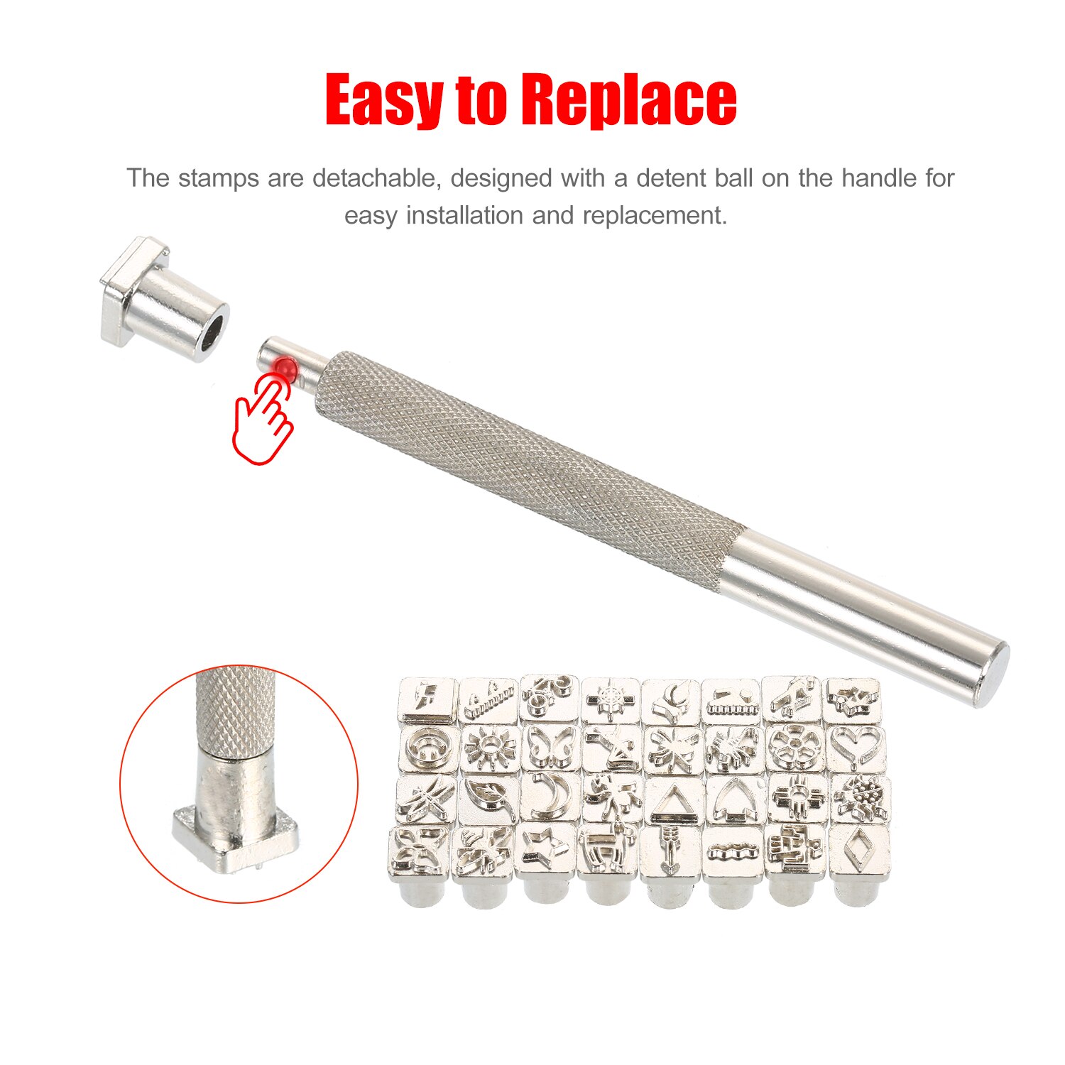 32Pcs Leather Stamp Set Indian Lore Leathercraft Stamping Tools Set 1cm Wide Leather Stamping Kit with Detachable Handle Durable