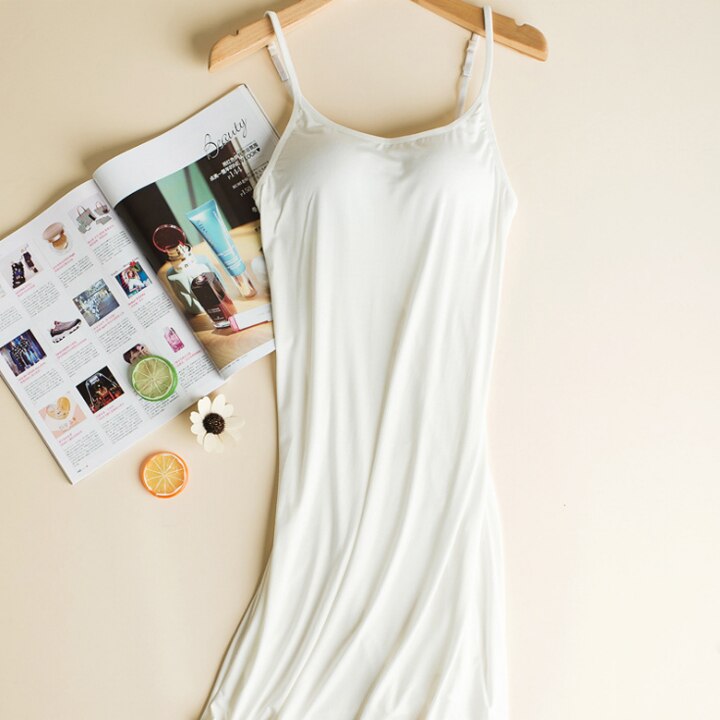 Femmes complet glisse 4 couleurs Modal Sexy Slip solide Anti vidé rembourré soutien-gorge glisse sous-vêtements confortable sommeil robe