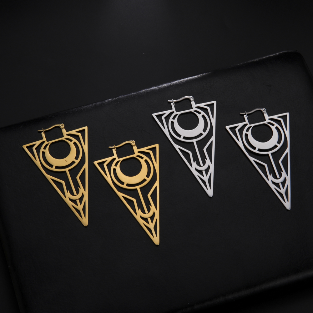 LIKGREAT-pendientes de aro negros geométricos triangulares góticos para mujer, aretes colgantes de Luna de acero inoxidable, amuleto Wicca, de joyería