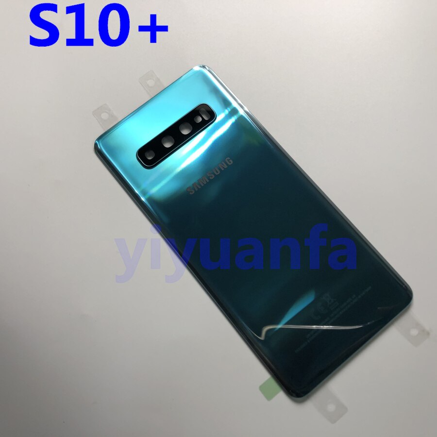 Samsung-recambio de carcasa trasera de batería para Galaxy S10, G973, S10 Plus, G975, S10E, piezas de reparación + Marco de lente de cristal de cámara: S10 Plus green