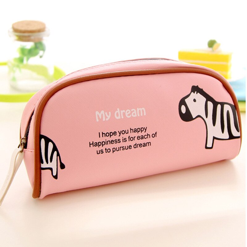 Estuche de lápices de animales para niñas y niños, bolso pluma dibujos , bolsa con cremallera de gran capacidad, suministros de papelería escolar: Pink Zebra