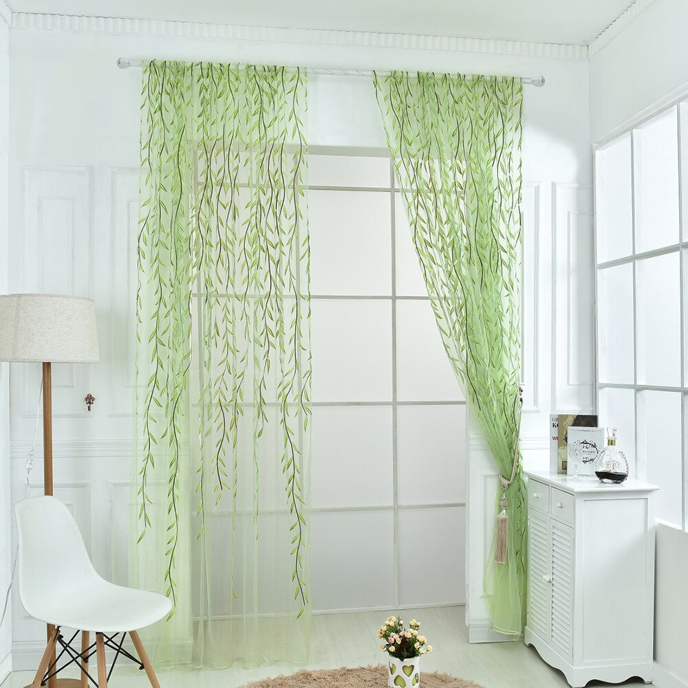 Wilg Voile Tule Kamer Gordijn Sheer Voile Panel Gordijnen Gordijn Voor Woonkamer Slaapkamer Gedrukt Gordijnen Gordijnen # P: A