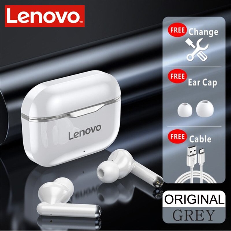 Lenovo LP1S/LP1 auricolare Bluetooth senza fili auricolare Stereo con cancellazione del rumore sport auricolari TWS auricolari bluetooth 5.0 con microfono: LP1 Gray