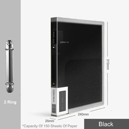 Carpeta de archivos con 3 anillas de colores, organizador de papel A4, 2 anillas transparentes, fundas organizadoras de documentos, carpeta de PVC A4: 2 Ring    Black