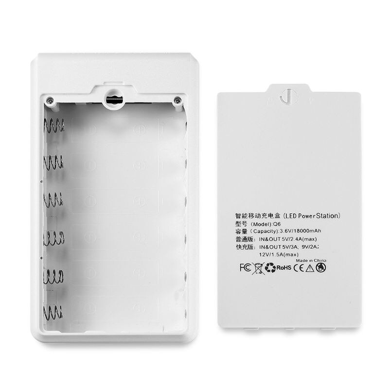 QC3.0 PD 6x18650 Battery Case DIY Power Bank Shell Battery Charge Storage Box 95AF: White
