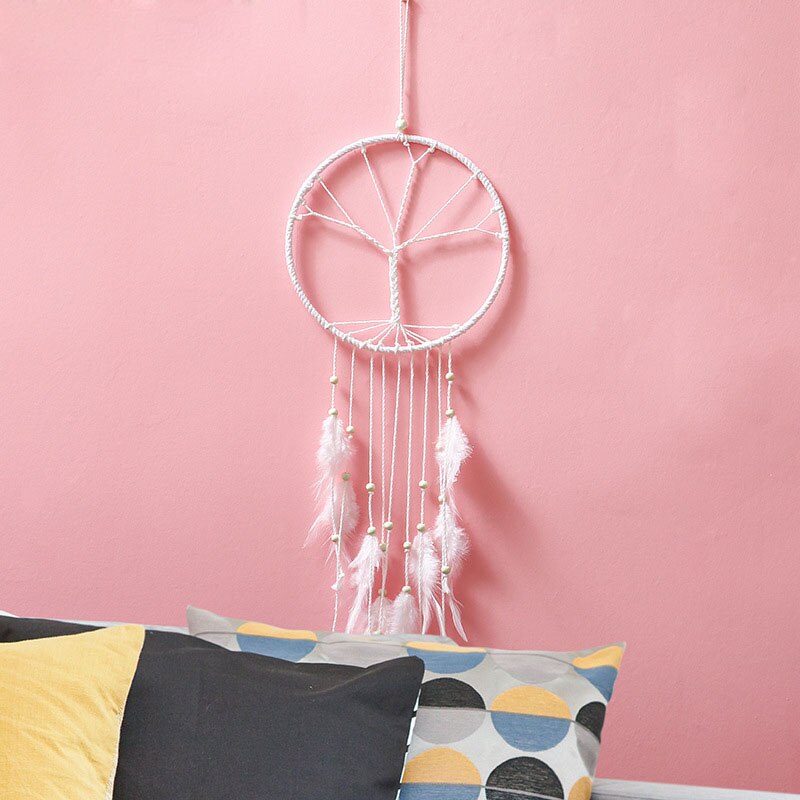 Atrapasueños blanco para colgar en la pared, colgante para decoración de sala de estar, dormitorio, de cumpleaños