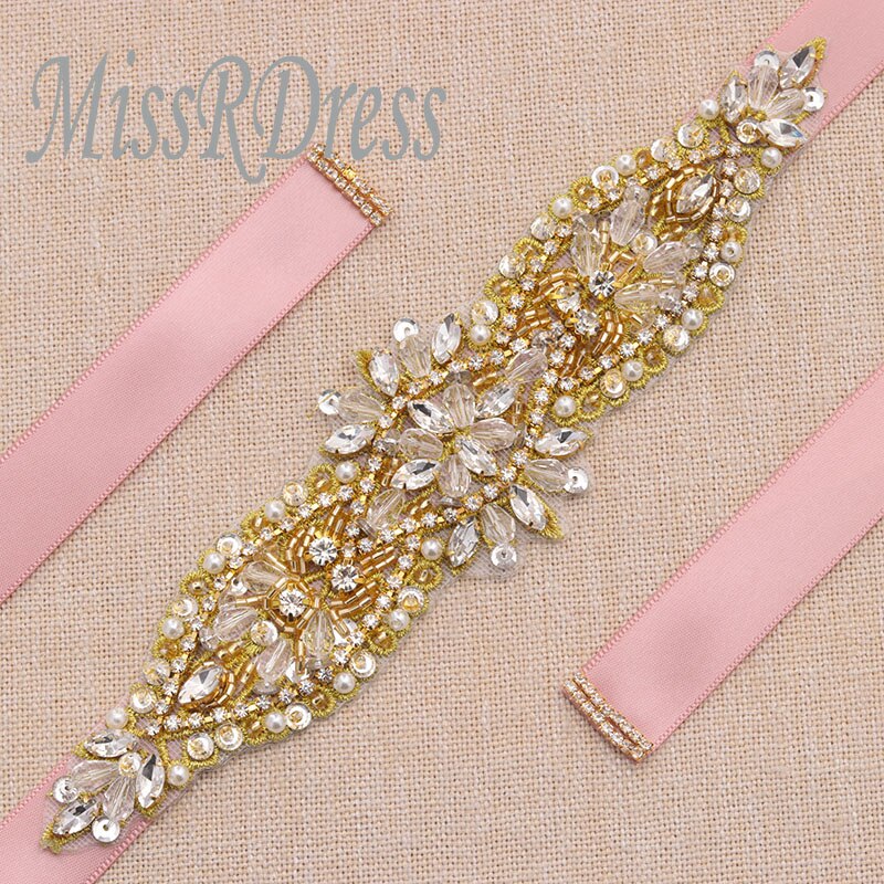 Missrdress håndlavede perler bryllupsbælte guld rhinestones brude sash perler krystal brude bælte til brudekjoler  jk890