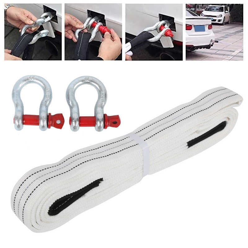 19.7ft Tow Cable 12 Tons Heavy Duty Car Towing Strap with Steel U-Shaped Hooks for Emergency