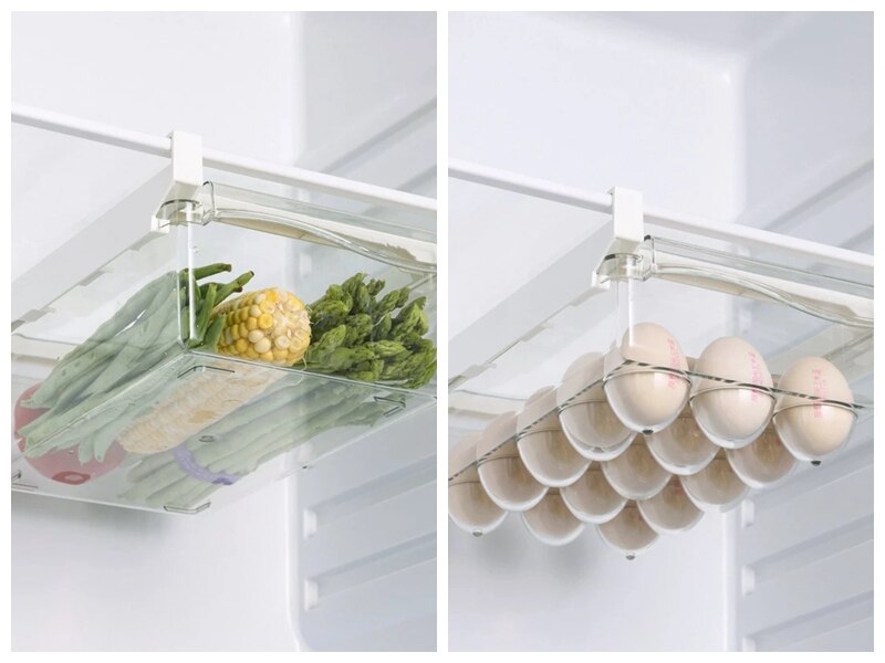 Transparent Fridge Organizer Adjustable Refrigerator Drawer Plastic Kitchen Fruit Food Storage Box Kitchen Organizer: A B