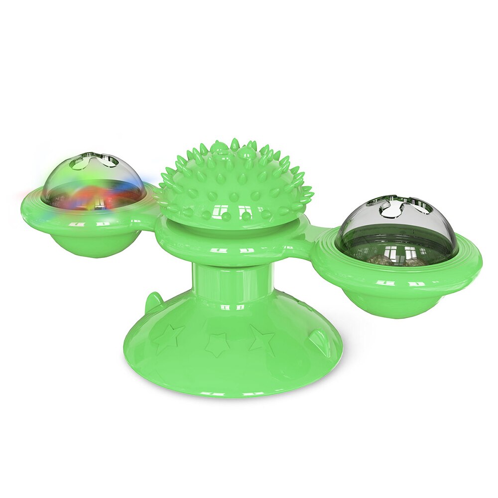 Moulin à vent pour chat, jouet de Massage rotatif amusant, boule LED d&#39;herbe à chat, nettoyage des dents, produits pour animaux de compagnie, directe: Green / Without Box