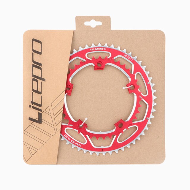 Litepro 130BCD 53t -39t Bicycle Chainring Double Round Aluminum Alloy Dual Chain Ring for Road / Folding Bike 9 10 11 speeds: red