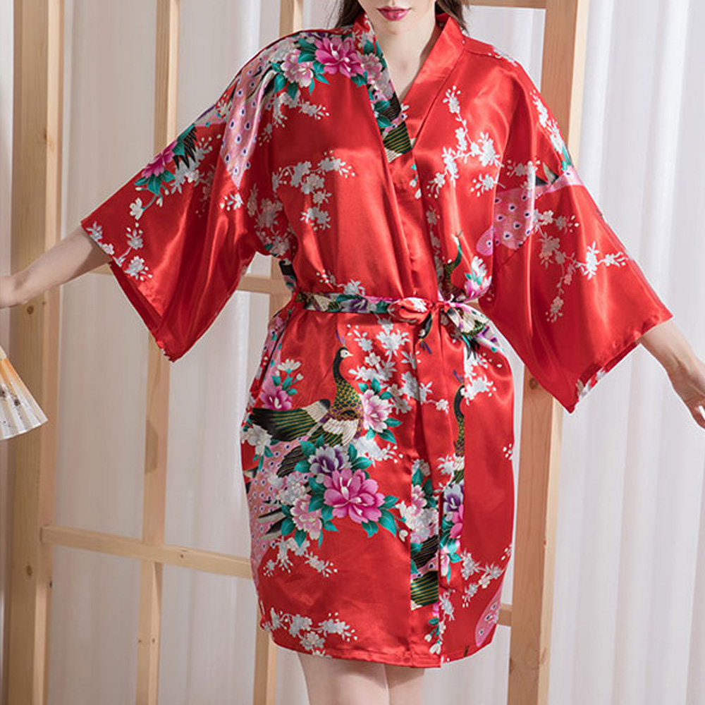 Japanse Stijl Sexy Kimono Mooie Uniform Robe Bloemen Pyjama Badjas Korte Kimono Robe Night Badjas Badjas Voor Vrouwen