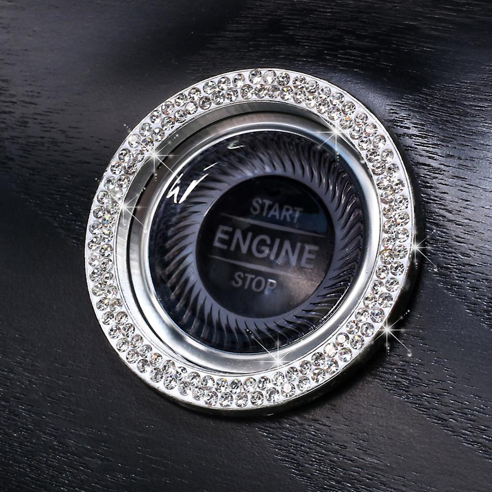 Car Engine Start Stop Button Ring Decal Ignition Button Ring Crystal Bling Rhinestone: white