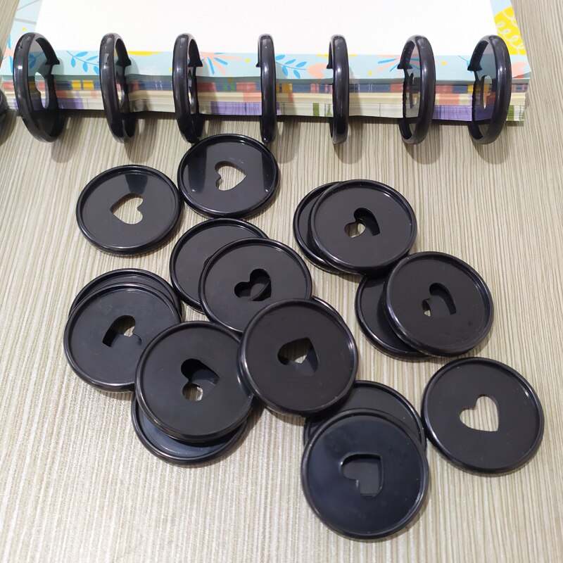 Disques à reliure cœur blanc, 30 pièces, en plastique, bouton rond, reliure à feuilles mobiles, disque pour ordinateur portable, trou en forme de champignon, boucle, fournitures de bureau: Black