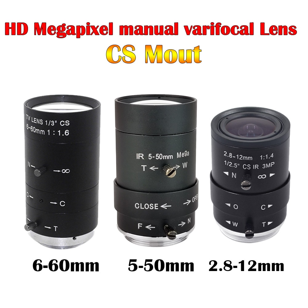HD CCTV Camera Lens 6-60mm/5-50mm/2.8-12mm Megapixel manual varifocal lens CS Mout Fixed Iris Lens for CCTV Security camera