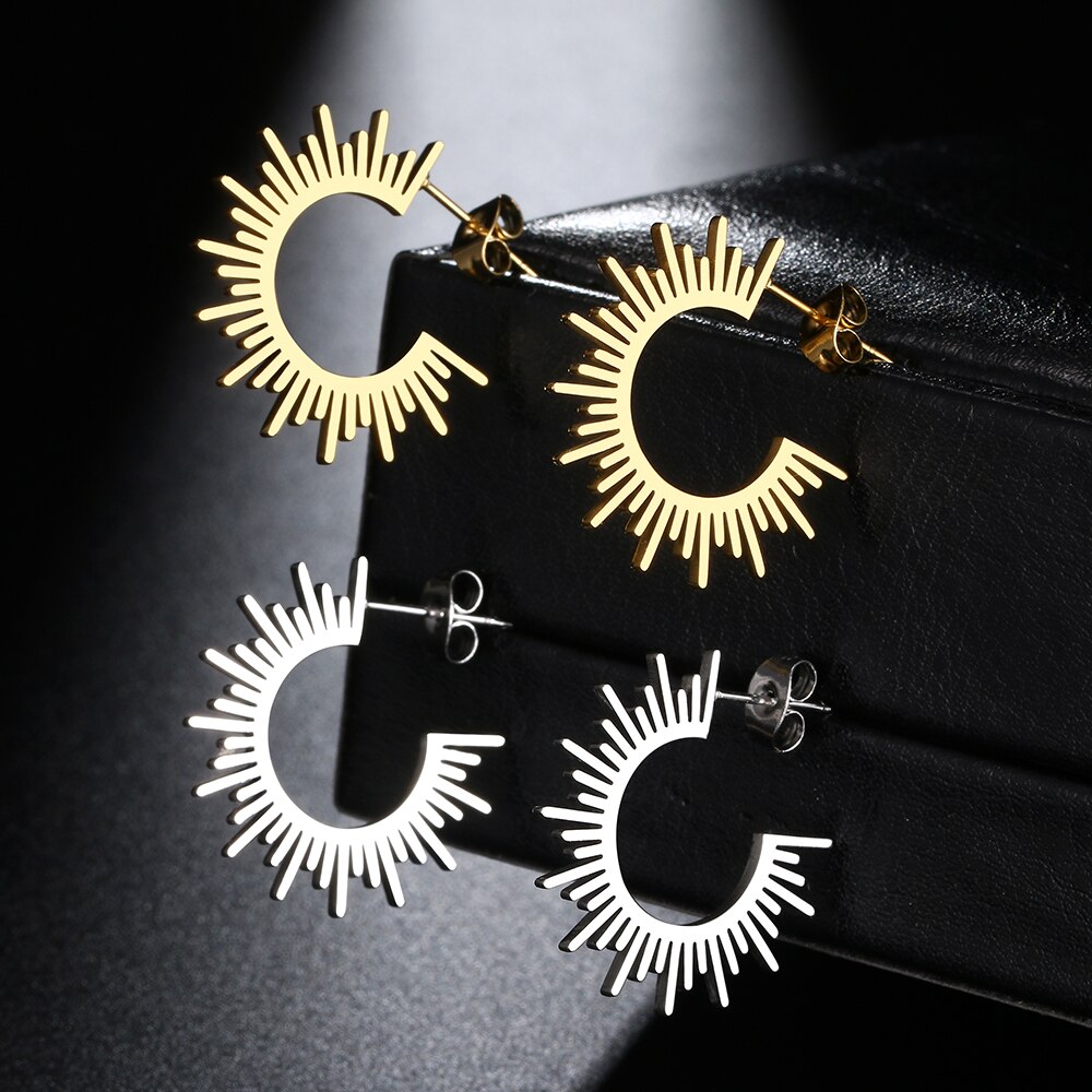 Roestvrij stalen sieraden geometrische oorbellen voor vrouwen Beste halve cirkel Spiked Femme Charm Oorbellen Party Beste huwelijksgeschenken