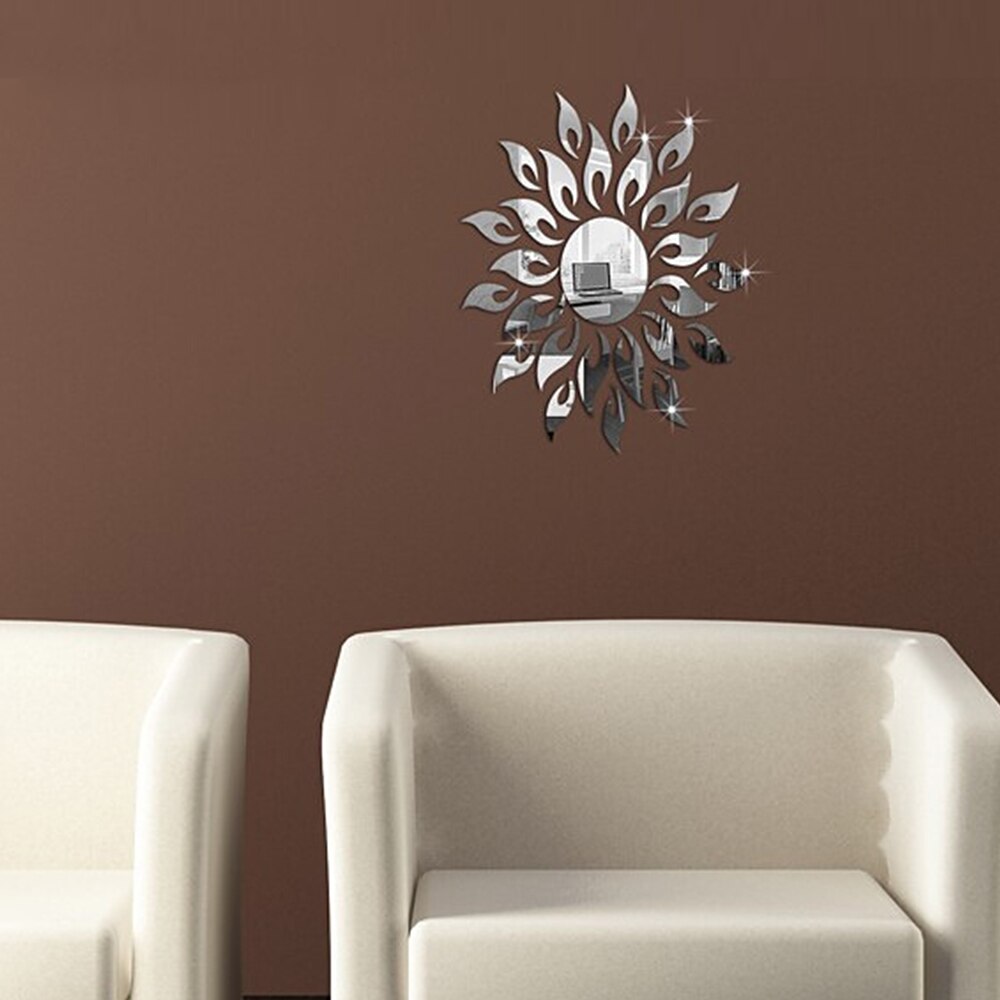 1pc ps materiale solsikke spejl wallstickers reflekterende klistermærke hjem stue dekoration wallstickers